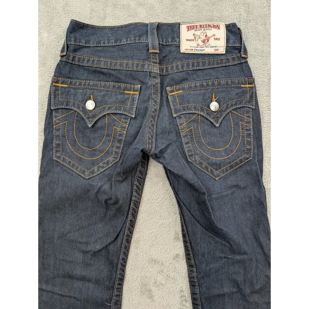 True Religion World Tour Dark Wash Blue Denim Straight Fit Low Rise Jeans
